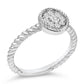 Sterling Silver 1/4 Cttw Diamond Floral Round Braided Ring