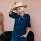 Zenana Women's Spring Half Sleeve Button Down Jogger Style Jumpsuit with Pockets Blue Size Large