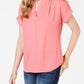 Charter Club Women's Petite Split-Neck Short-Sleeve Top Pink Size 44