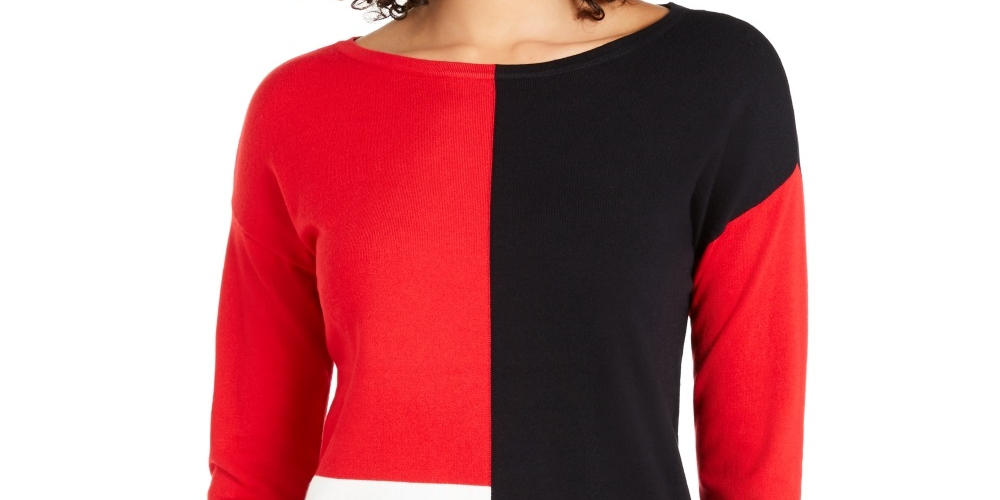 Alfani Women's Drop Shoulder Colorblocked Top Red Size Petite Medium