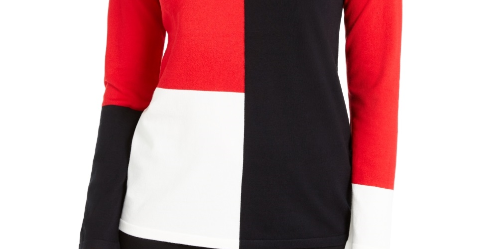 Alfani Women's Drop Shoulder Colorblocked Top Red Size Petite Medium