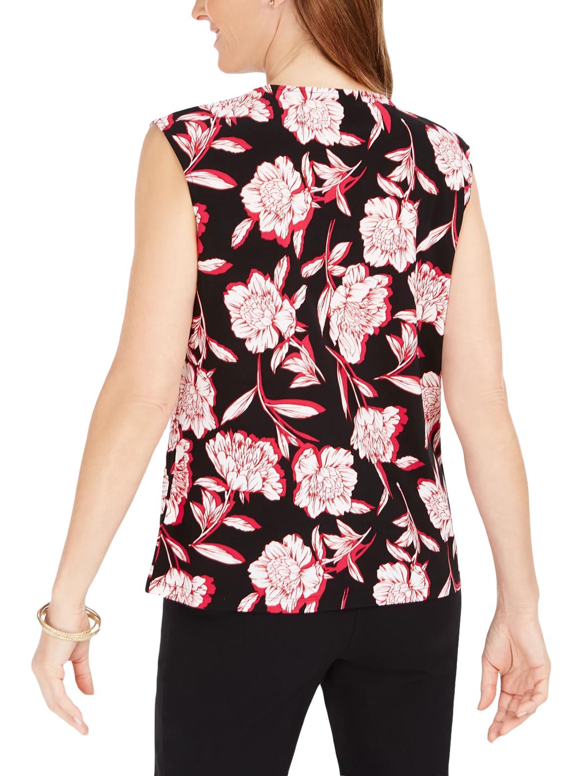 Kasper Women's Keyhole Printed Blouse Pink Size Petite Medium