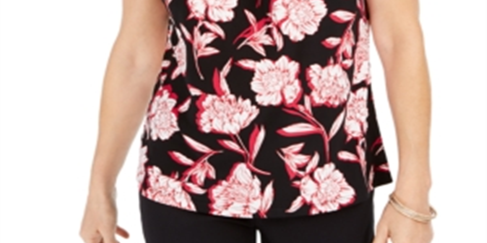 Kasper Women's Keyhole Printed Blouse Pink Size Petite Medium