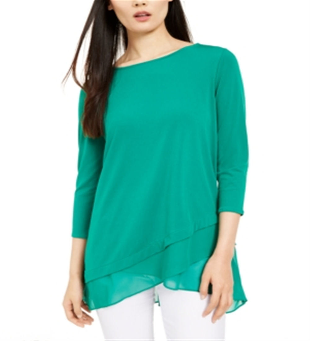 Alfani Women's Sheer Crossover Hem Tunic Green Size X-Large