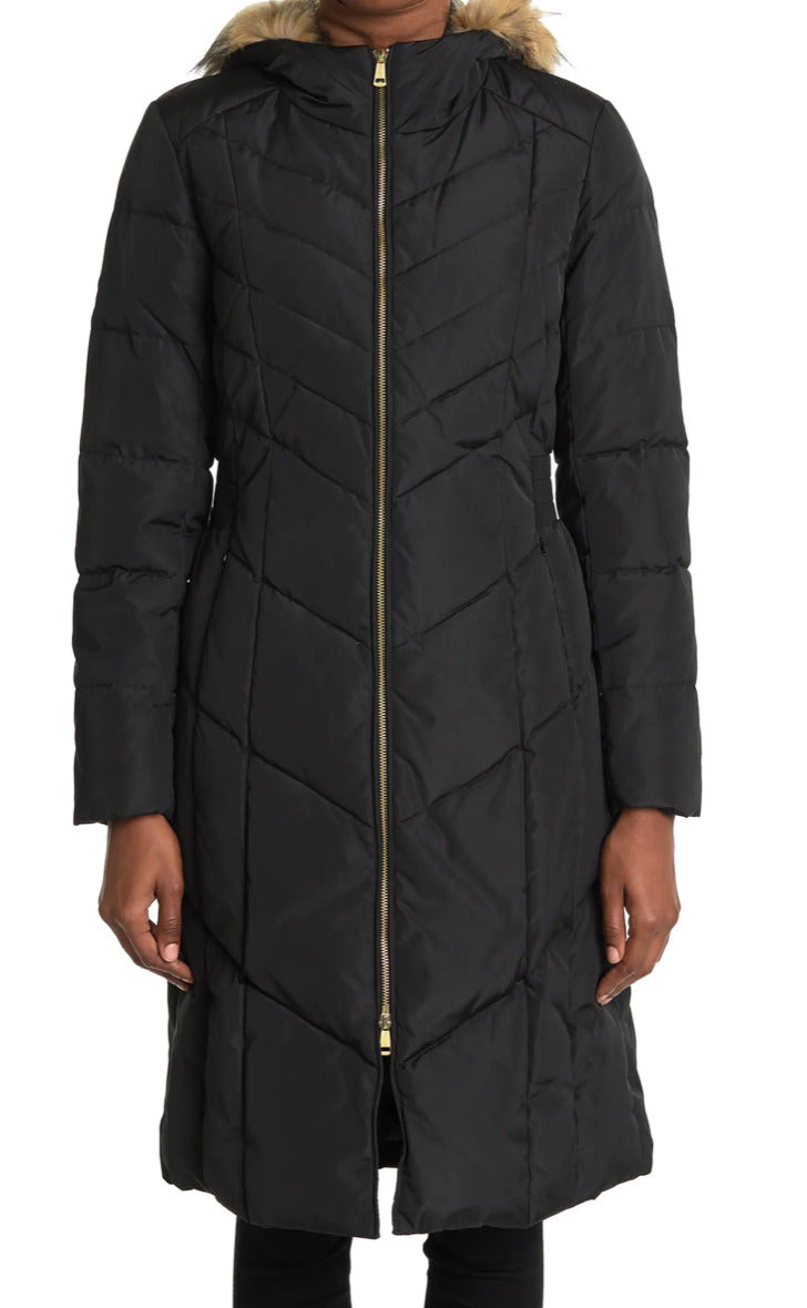Cole Haan Women's Anoraks & Parkas Down Fuzzy Hood Black Size XL