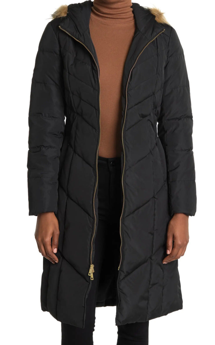 Cole Haan Women's Anoraks & Parkas Down Fuzzy Hood Black Size XL