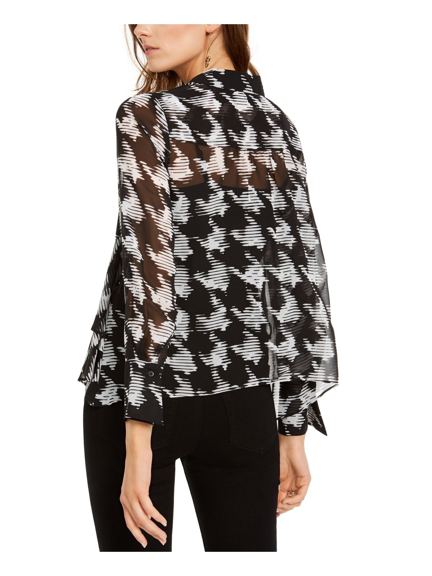 INC International Concepts Women's Houndstooth Shirt Black Size X-Large