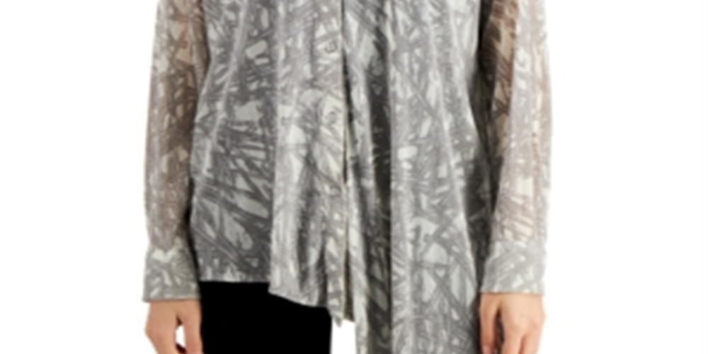 Alfani Women's Oversized Asymmetric Blouse Gray Size XX-Large