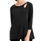Alfani Women's Keyhole Cutout 3/4 Sleeve Top Black Size Medium