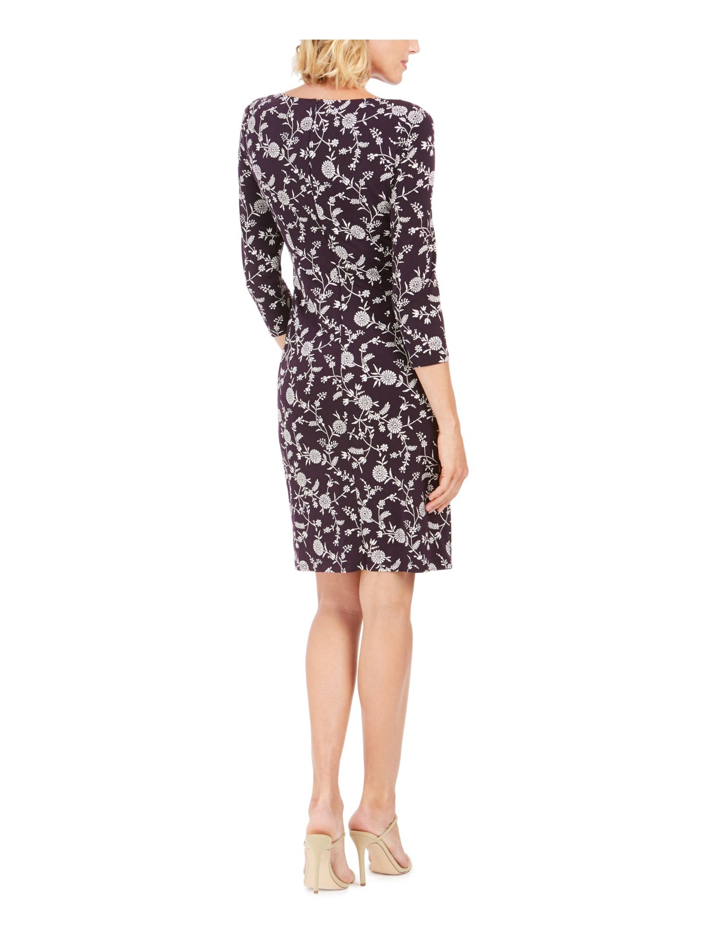 Jessica Howard Women's Floral 3/4 Sleeve Crew Neck Above the Knee a Line Party Dress Purple Size 6 Petite