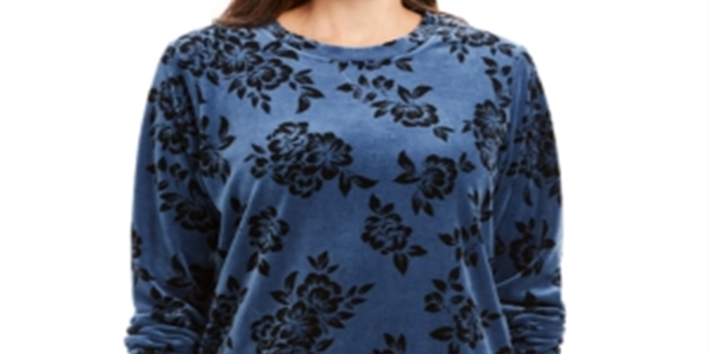 Karen Scott Women's Sport Printed Flocked Sweatshirt Blue Size X-Small