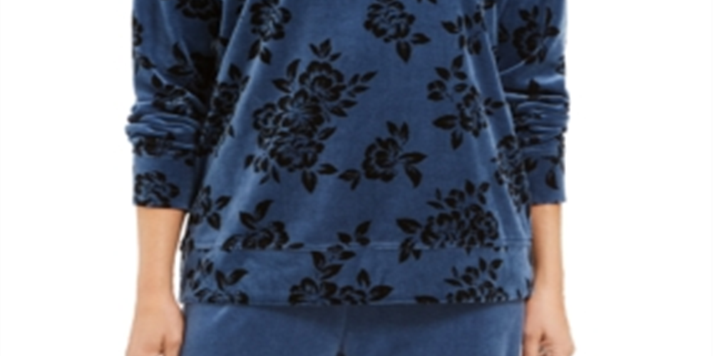 Karen Scott Women's Sport Printed Flocked Sweatshirt Blue Size X-Small