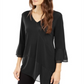 Alfani Women's V Neck Mesh Trim Top Black Size Large