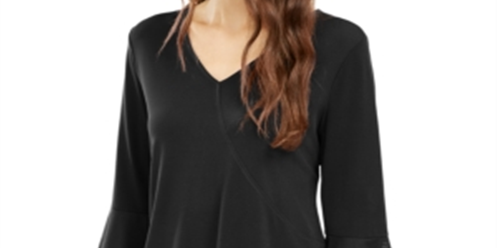 Alfani Women's V Neck Mesh Trim Top Black Size Large
