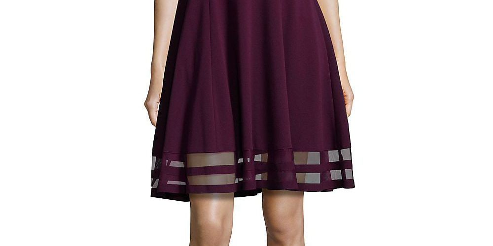 Calvin Klein Women's Seeveless Above the Knee Fit Flare Party Dress Purple Size 10