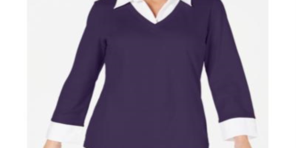 Karen Scott Women's Layered Look Cotton Top Purple Size -Petite S