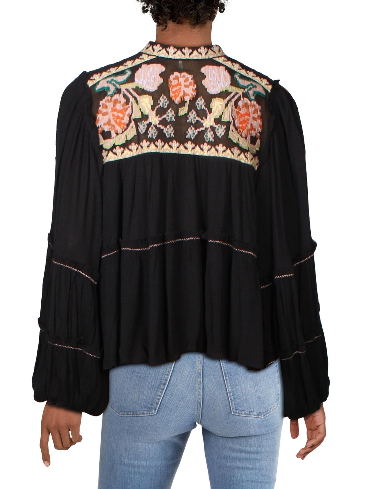 Free People Women's Vivid Color Top Black Size Medium
