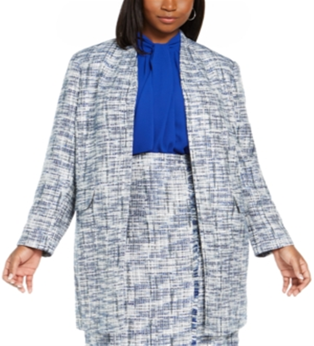 Calvin Klein Women's Tweed Open Front Topper Jacket Blue Size 14W
