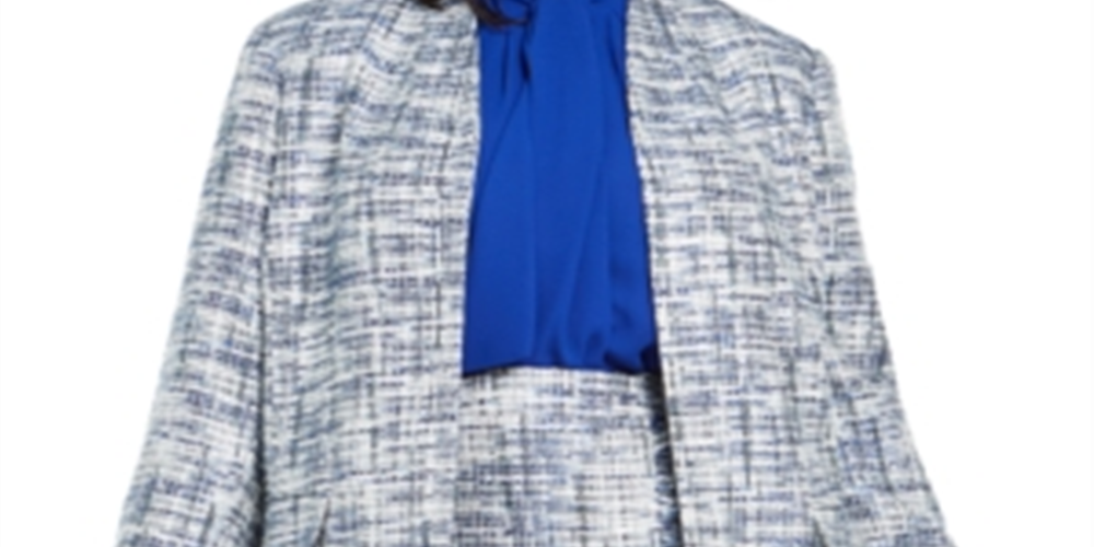 Calvin Klein Women's Tweed Open Front Topper Jacket Blue Size 14W