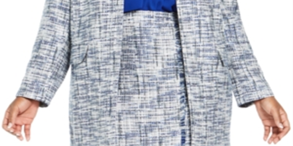 Calvin Klein Women's Tweed Open Front Topper Jacket Blue Size 14W