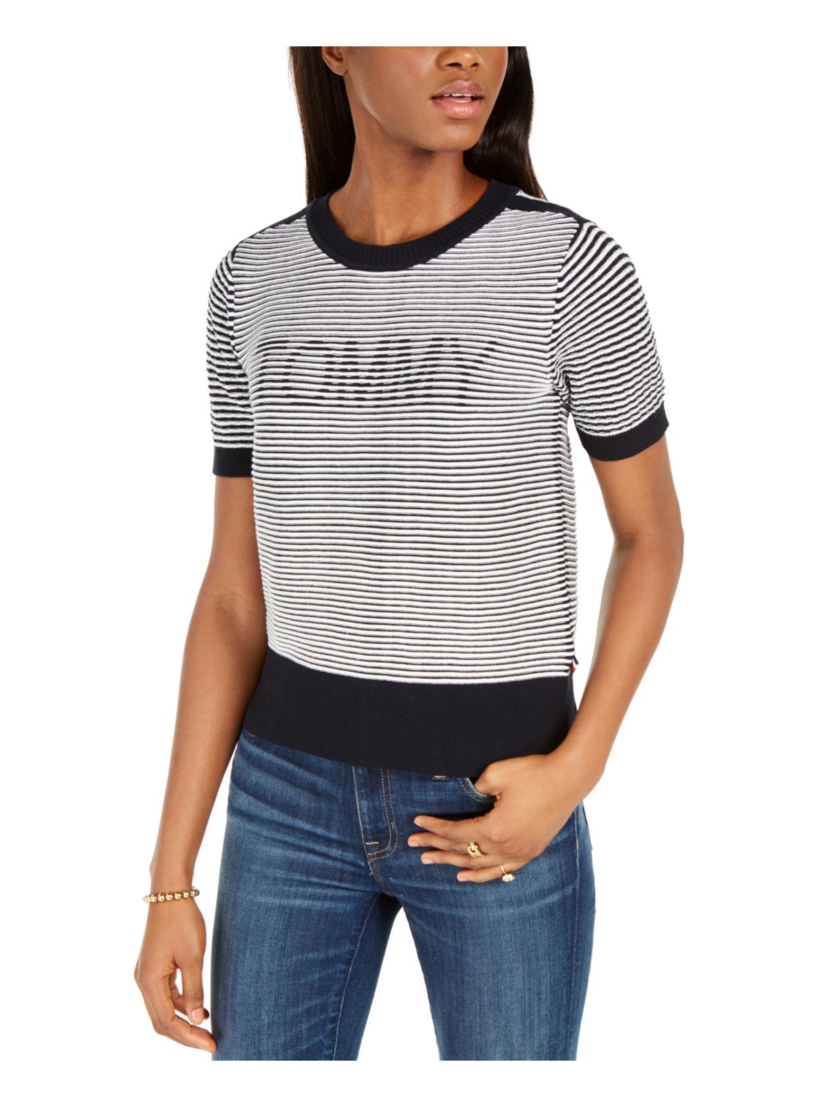 Tommy Hilfiger Women's Logo Striped Sweater Grey Size XX-Large