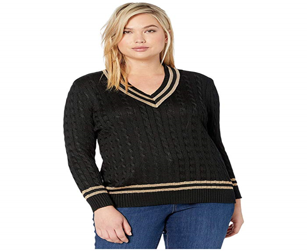 Ralph Lauren Women's Plus Metallic Cricket Sweater Black Size 2X