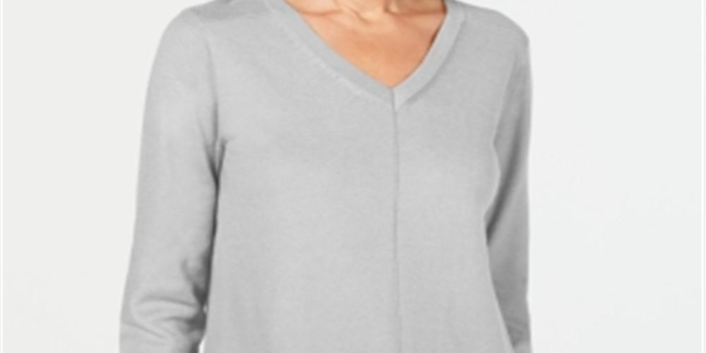 Karen Scott Women's V Neck Pullover Sweater Gray Size Large