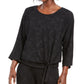 JM Collection Women's Front Glitter Print Blouse Black Size Small