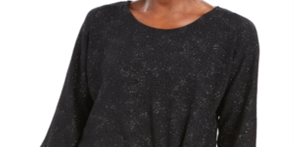 JM Collection Women's Front Glitter Print Blouse Black Size Small