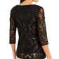 Alfani Women's Textured Patterned 3/4 Sleeve Jewel Neck Top Black Size Large