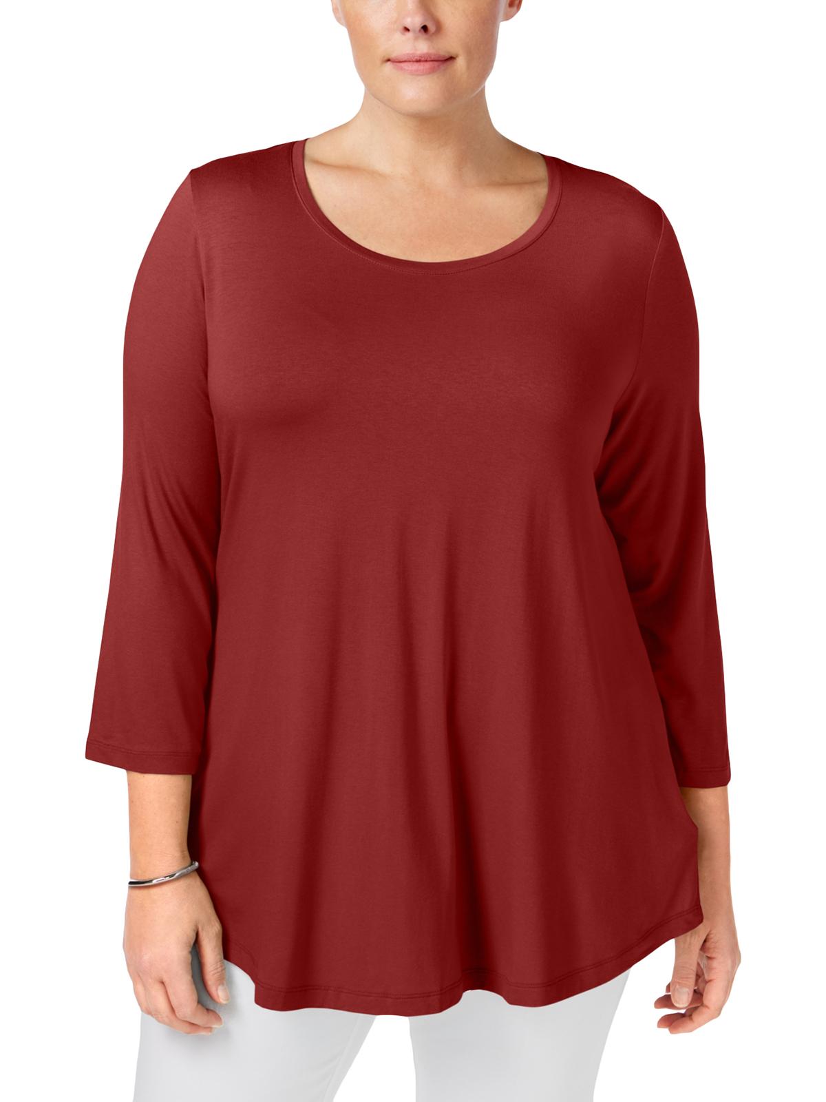 JM Collection Women's Scoopneck Top Red Size 2X