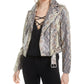 Bar III Women's Faux Leather Animal Print Zip up Jacket Blue Size Large