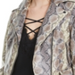 Bar III Women's Faux Leather Animal Print Zip up Jacket Blue Size Large