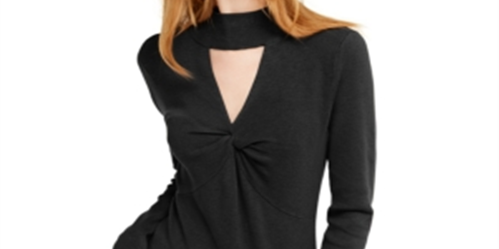INC International Concepts Women's Mock Neck Keyhole Twist Sweater  Black Size L