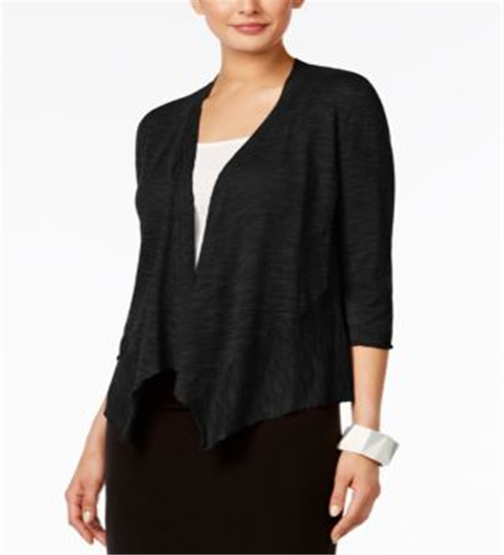 Alfani Women's Linen Open Front Cardigan Sweater Black Size -PP