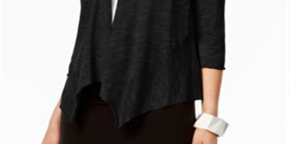 Alfani Women's Linen Open Front Cardigan Sweater Black Size -PP