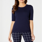Charter Club Women's 3/4 Sleeve Crew Neck Sweater Blue Size Large