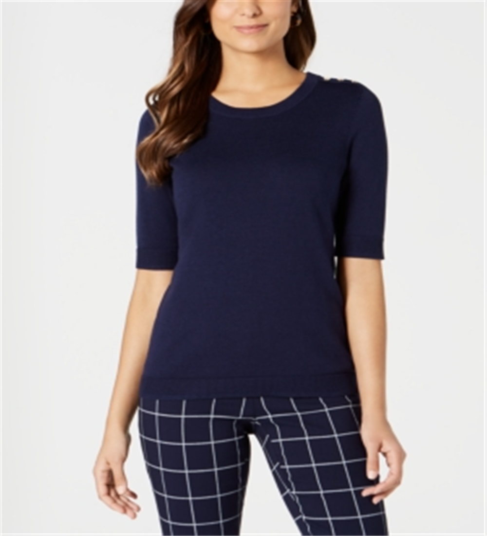 Charter Club Women's 3/4 Sleeve Crew Neck Sweater Blue Size Large