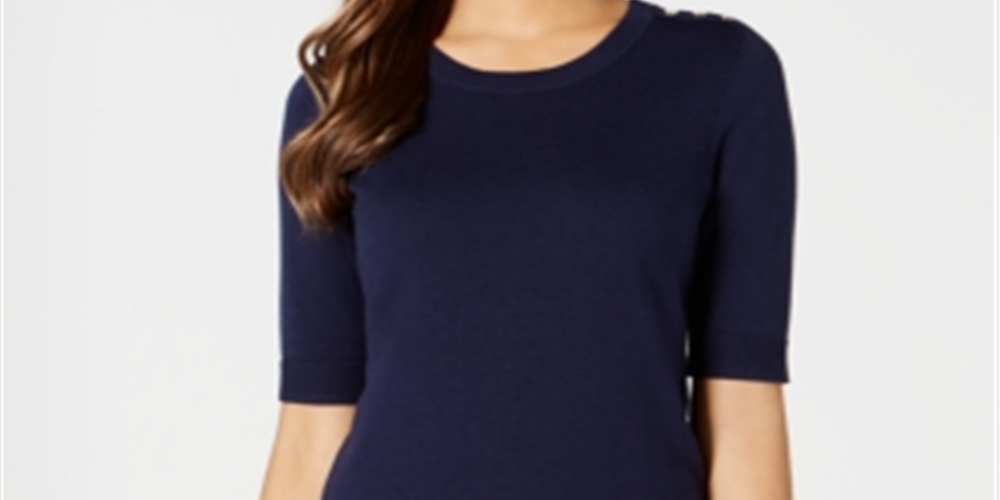 Charter Club Women's 3/4 Sleeve Crew Neck Sweater Blue Size Large