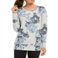 Ideology Women's Floral Long Sleeve Crew Neck T-Shirt Sweater Gray Size Large