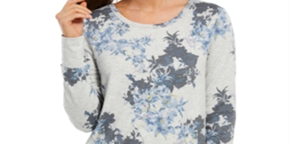 Ideology Women's Floral Long Sleeve Crew Neck T-Shirt Sweater Gray Size Large