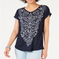 Style & Co Women's Printed V Neck T-Shirt Blue Size Petite S