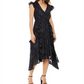 INC International Concepts Women's Ruffled Metallic Sleeveless V Neck MIDI Evening Sheath Dress Blue Size X-Large