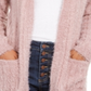 Hippie Rose Juniors' Fuzzy Rib-Knit Cardigan Faded Mauve Pink Size Medium
