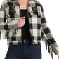 Lucky Brand Women's Buffalo-Plaid Fringe Jacket Black Size XL