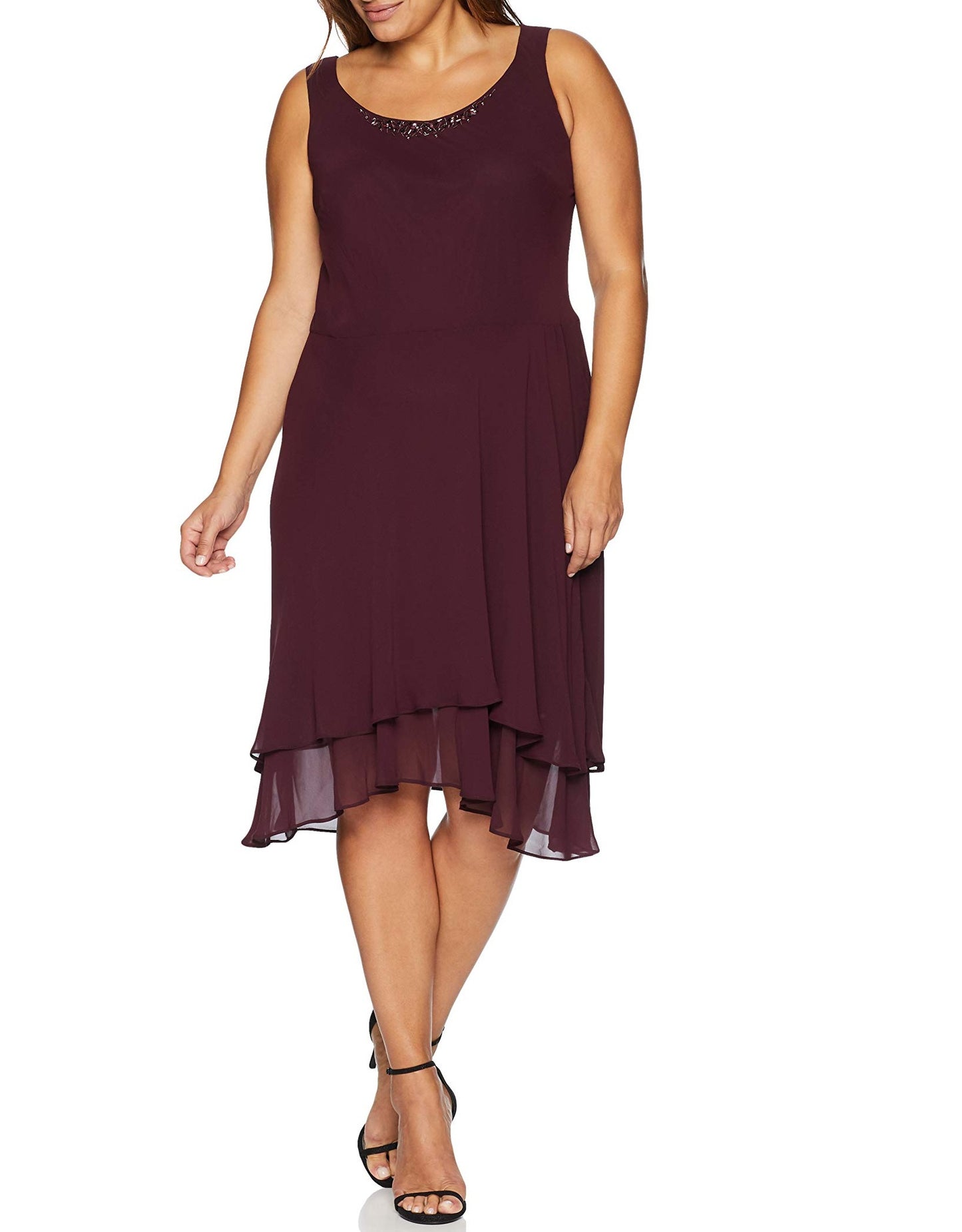 SL Fashions Women's Plus Embellished Dress & Jacket Burgundy Size 14W
