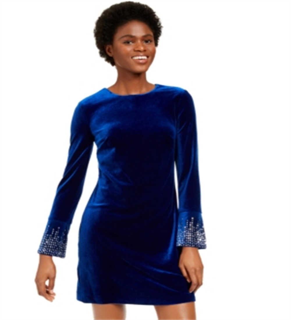 Calvin Klein Women's Long Sleeve Short Shift Cocktail Dress Blue Size 8