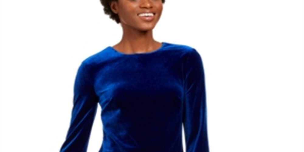 Calvin Klein Women's Long Sleeve Short Shift Cocktail Dress Blue Size 8