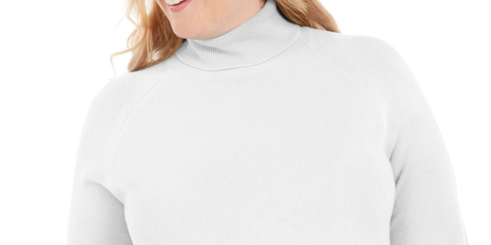 Karen Scott Women's Plus Turtleneck Luxsoft Sweater White Size  0X