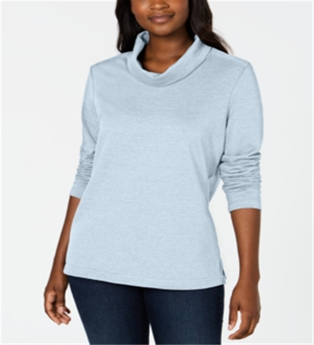 Karen Scott Women's Sport Cowl-Neck Top  Blue Size Large